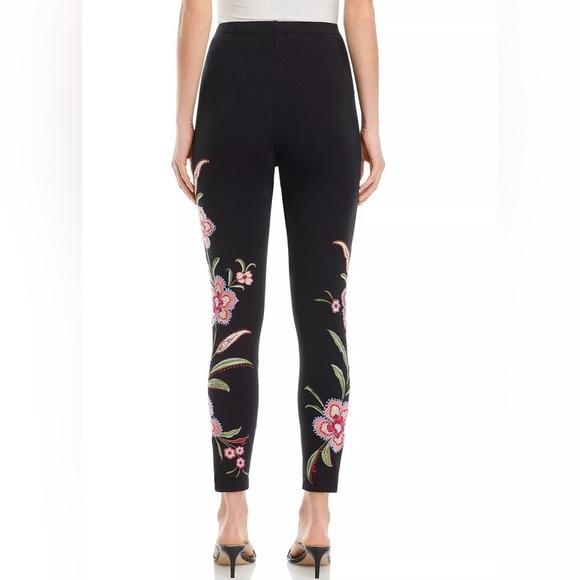 Johnny Was Libbi Black Leggings with Pink Floral Embroidery - Picture 3 of 10